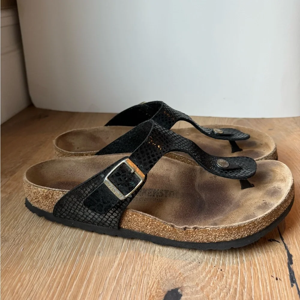 Birkenstock Gizeh Birko-Flor Metallic Stones Black sz42 US11 price firm!…
